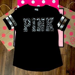 VS PINK Size SMALL Zebra Bling Logo Short Sleeve T-Shirt.
